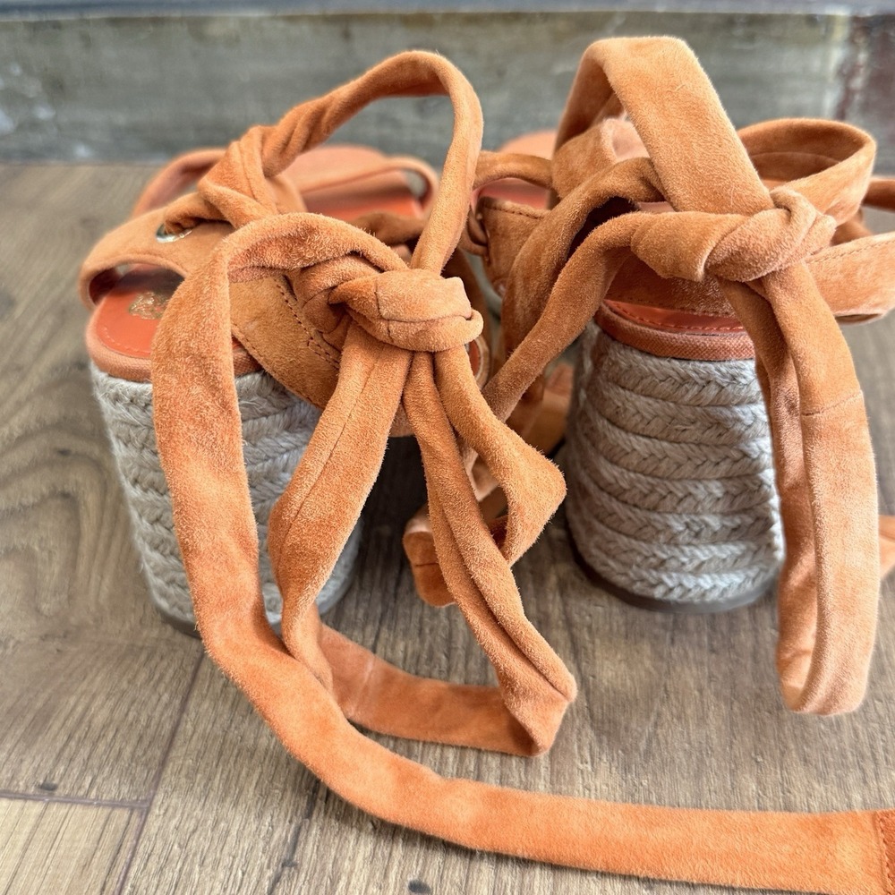 Vince Camuto Roreka Lace Up Espadrille Block Heel Sandals Orange Apricot Sz 9M - Picture 5 of 6